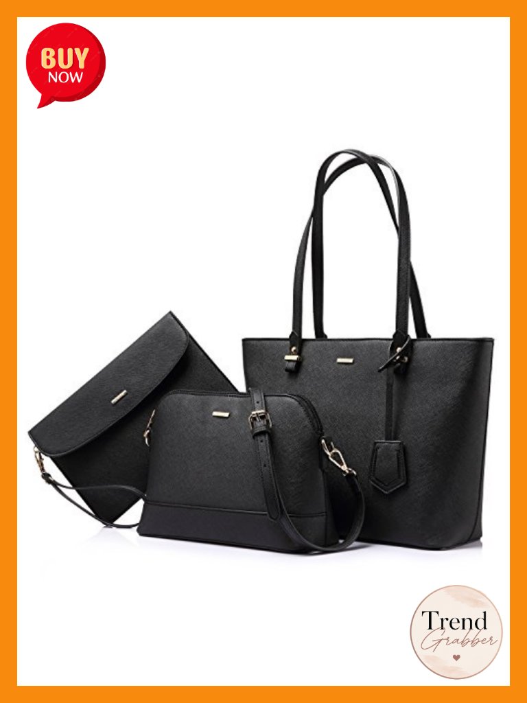 Faux Leather Tote Satchel Hobo 3-Piece Purse Set With Top Zipper & Flap